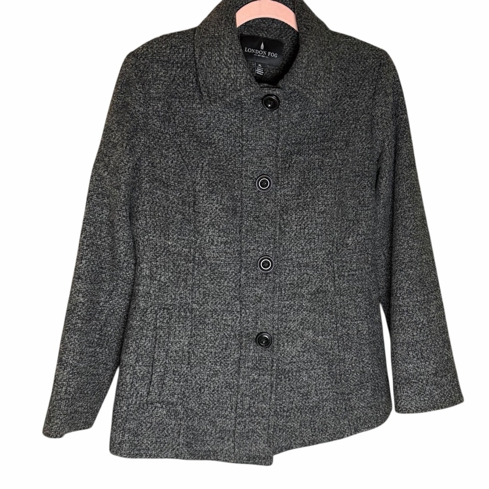 London Fog Wool Blend Tweed Pea Coat